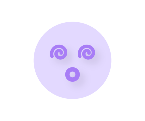 a purple emoji looking surprised with dark purple swirls in its eyes