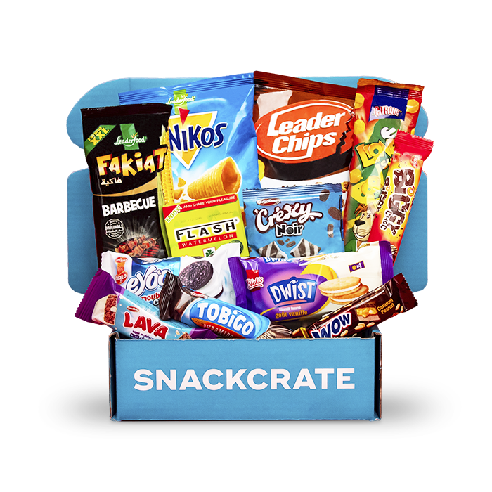 Image of an open Morocco SnackCrate overflowing with snacks