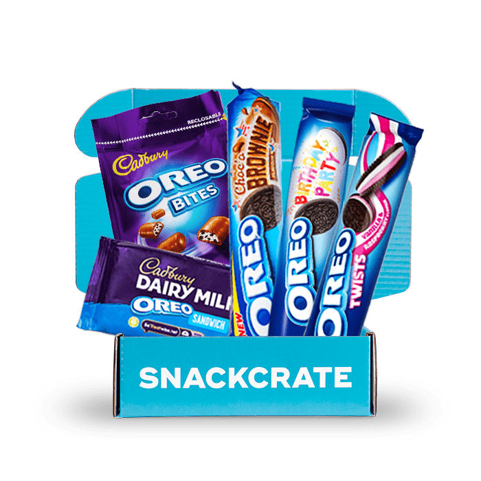 Image of an open Oreo Ultimate collection box overflowing with snacks