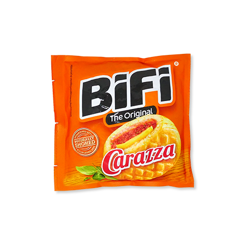 Packet of BiFi Original Carazza pizza snacks