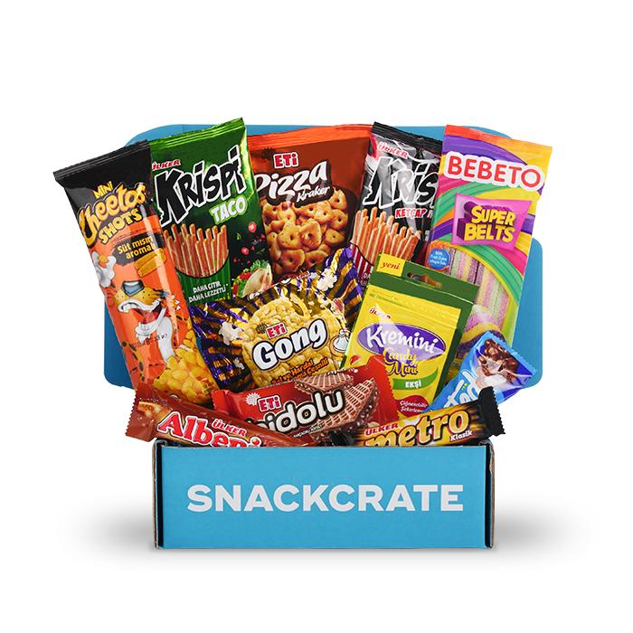 Image of an open Turkey SnackCrate overflowing with snacks