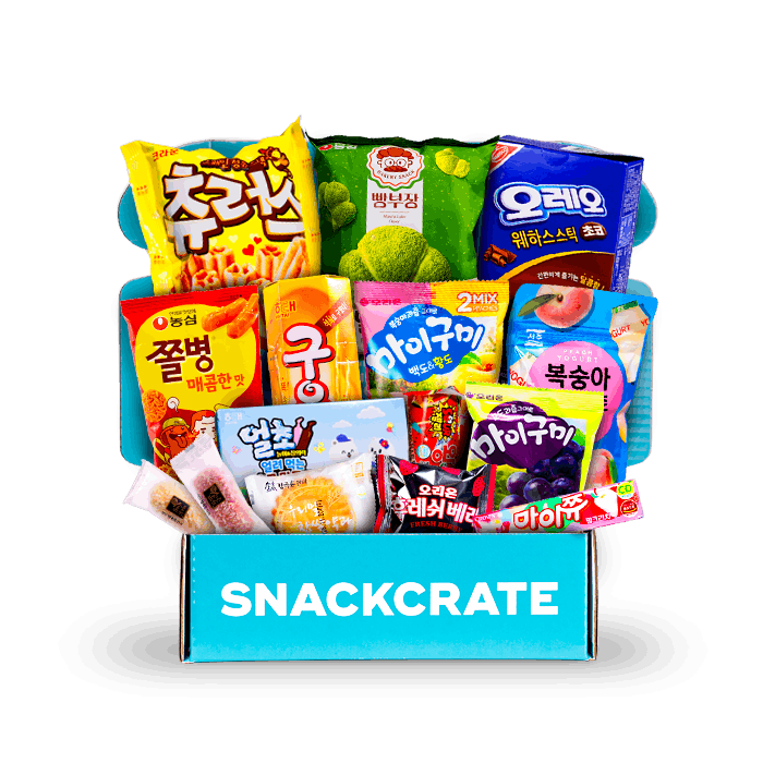 Image of an open South Korea SnackCrate overflowing with snacks