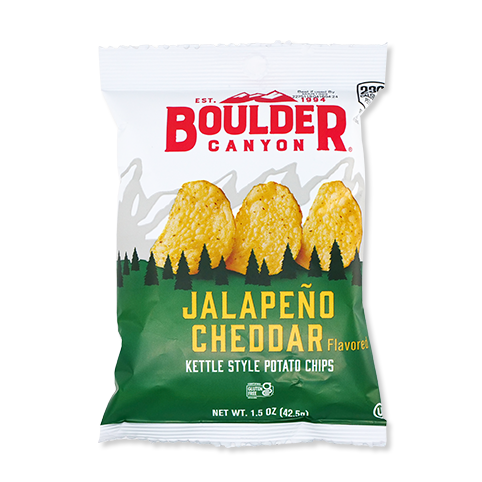 A bag of Boulder Canyon Jalapeño Cheddar Chips