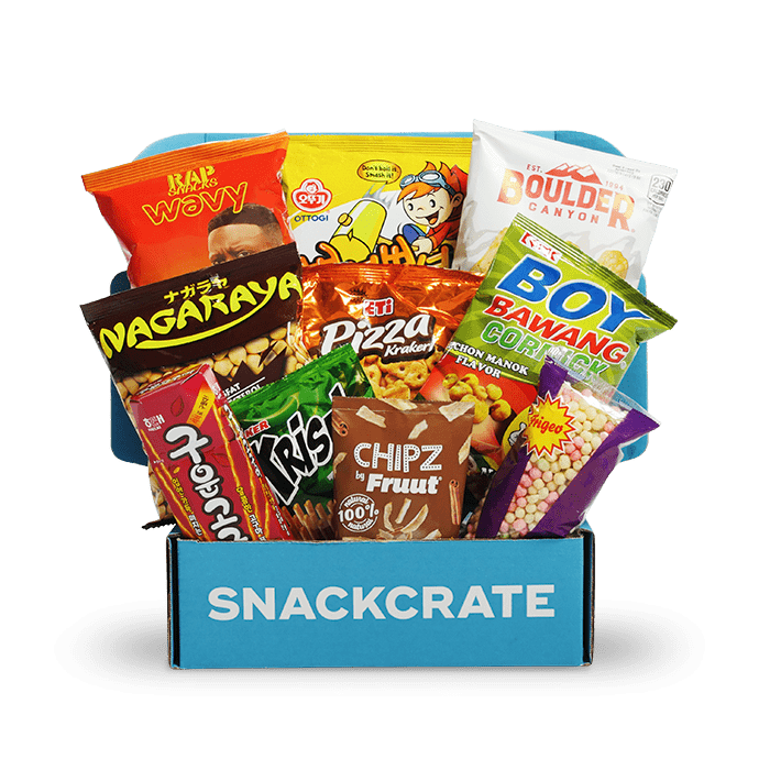 Image of an open Chip Crate collection box overflowing with snacks
