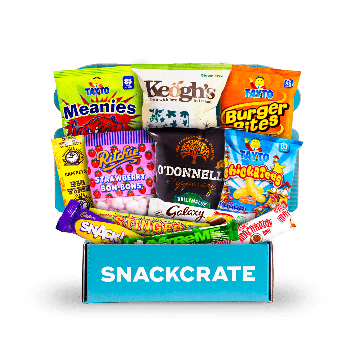 Image of an open Ireland SnackCrate overflowing with snacks