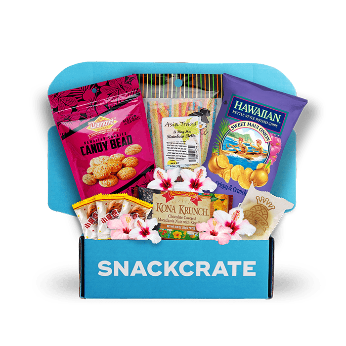 Image of an open Hawaii SnackCrate overflowing with snacks