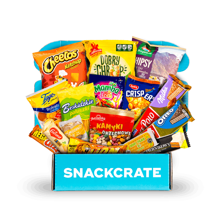 Image of an open Poland SnackCrate overflowing with snacks