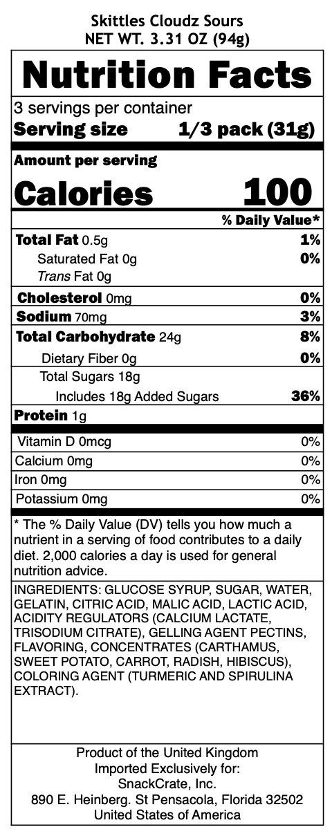 snack nutrional info
