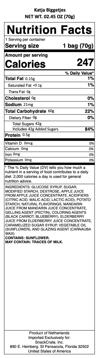 snack nutrional info