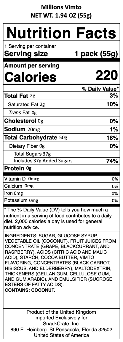 snack nutrional info