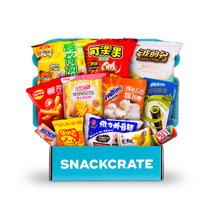 Image of an open Taiwan SnackCrate overflowing with snacks