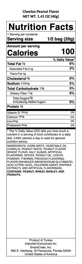 snack nutrional info