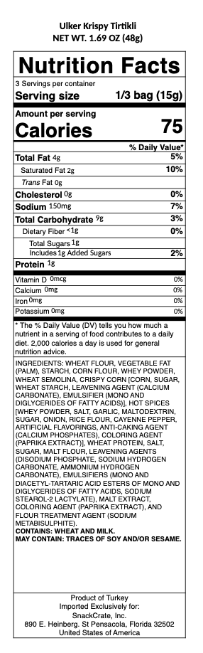 snack nutrional info