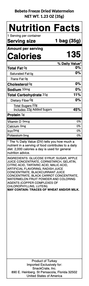 snack nutrional info
