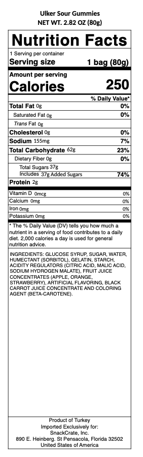 snack nutrional info
