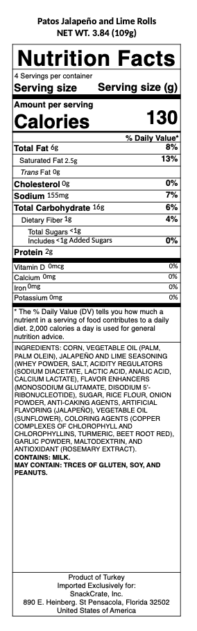 snack nutrional info