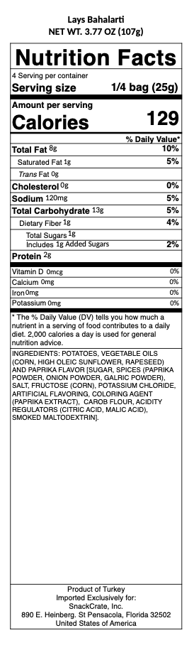 snack nutrional info