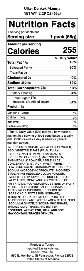 snack nutrional info