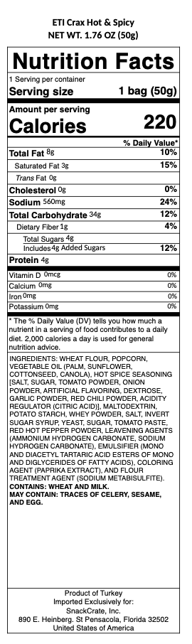 snack nutrional info