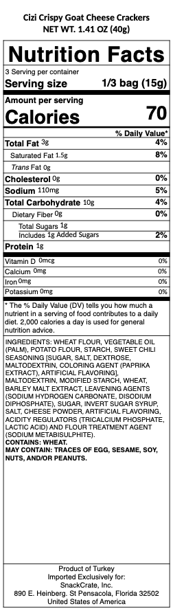 snack nutrional info