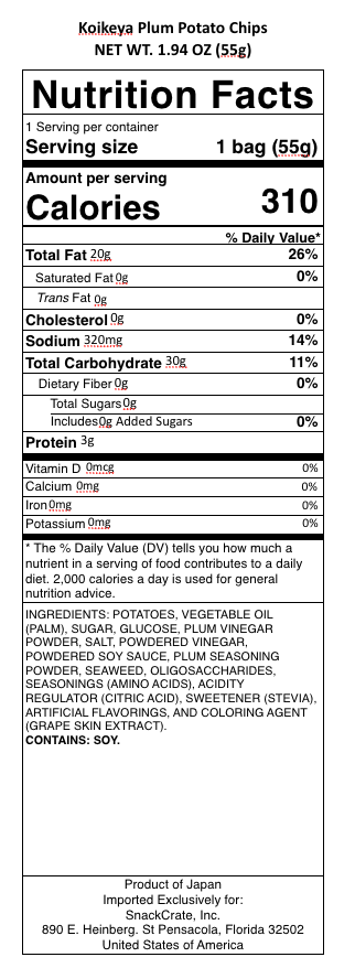 snack nutrional info