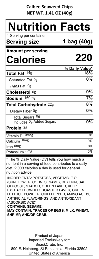 snack nutrional info