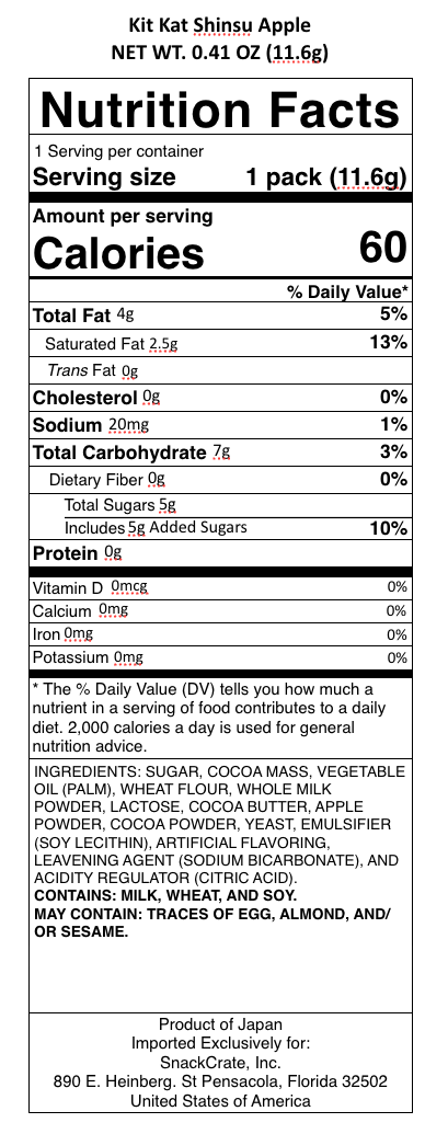 snack nutrional info