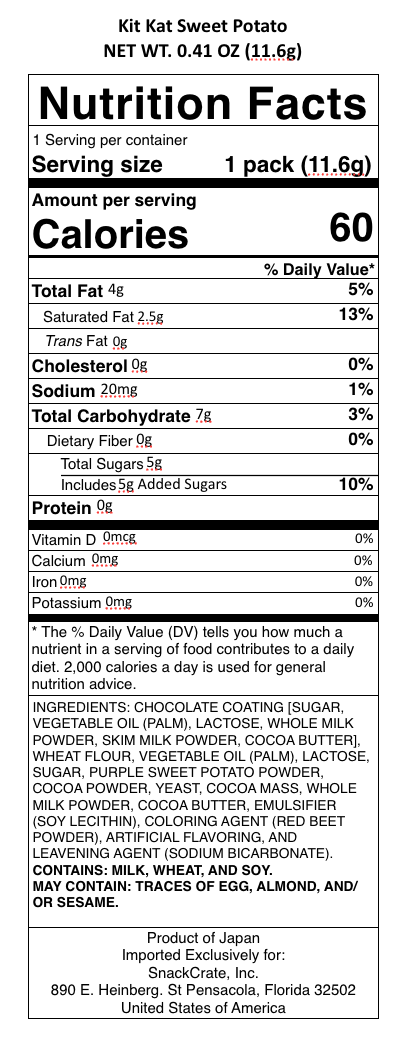 snack nutrional info