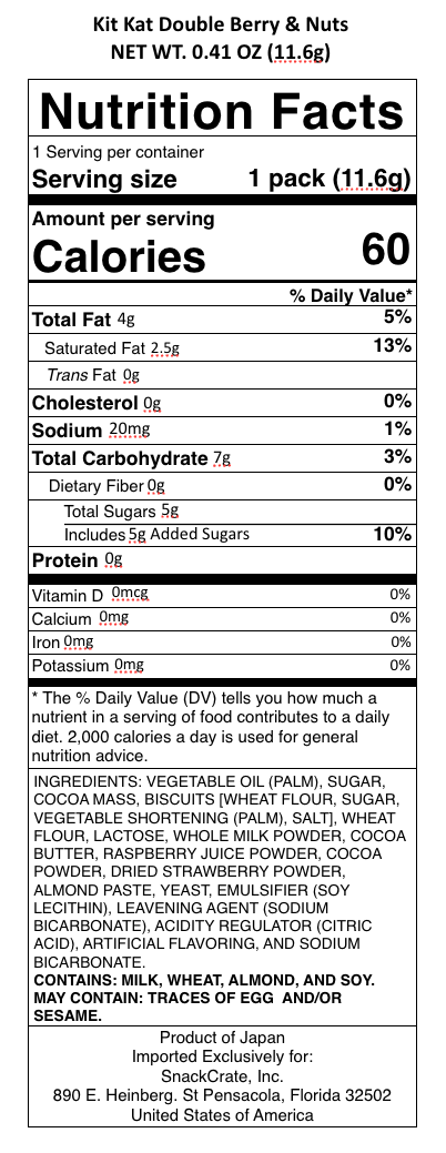 snack nutrional info