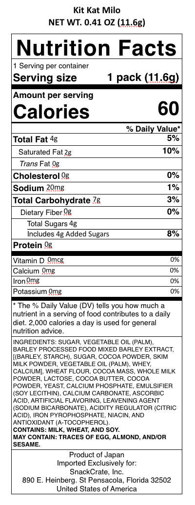 snack nutrional info
