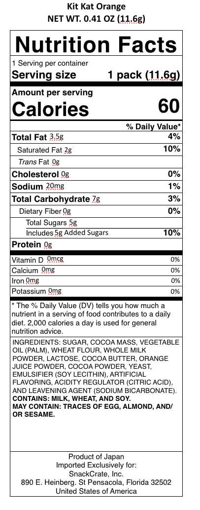 snack nutrional info