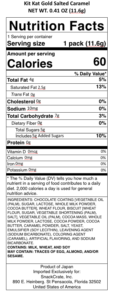 snack nutrional info