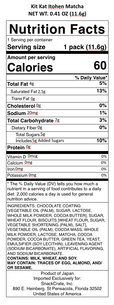 snack nutrional info
