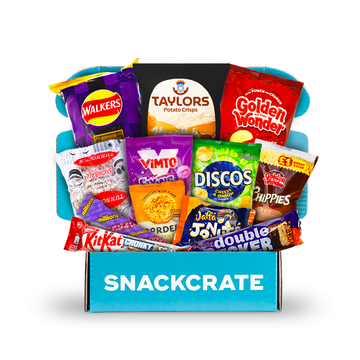 Image of an open Scotland SnackCrate overflowing with snacks