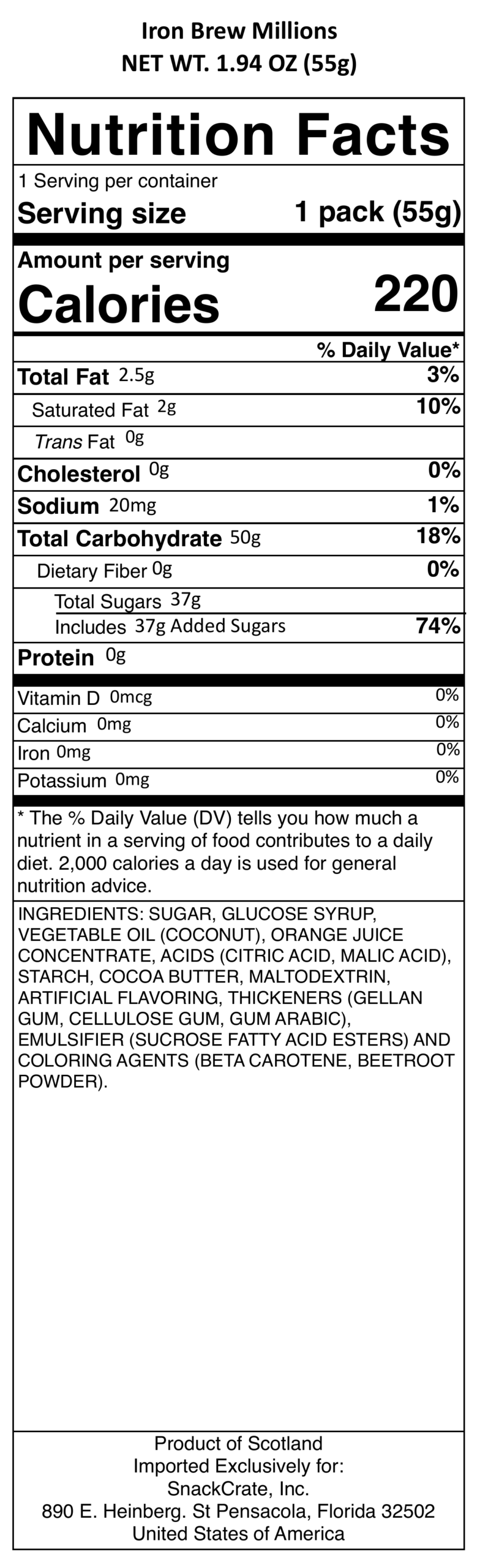snack nutrional info