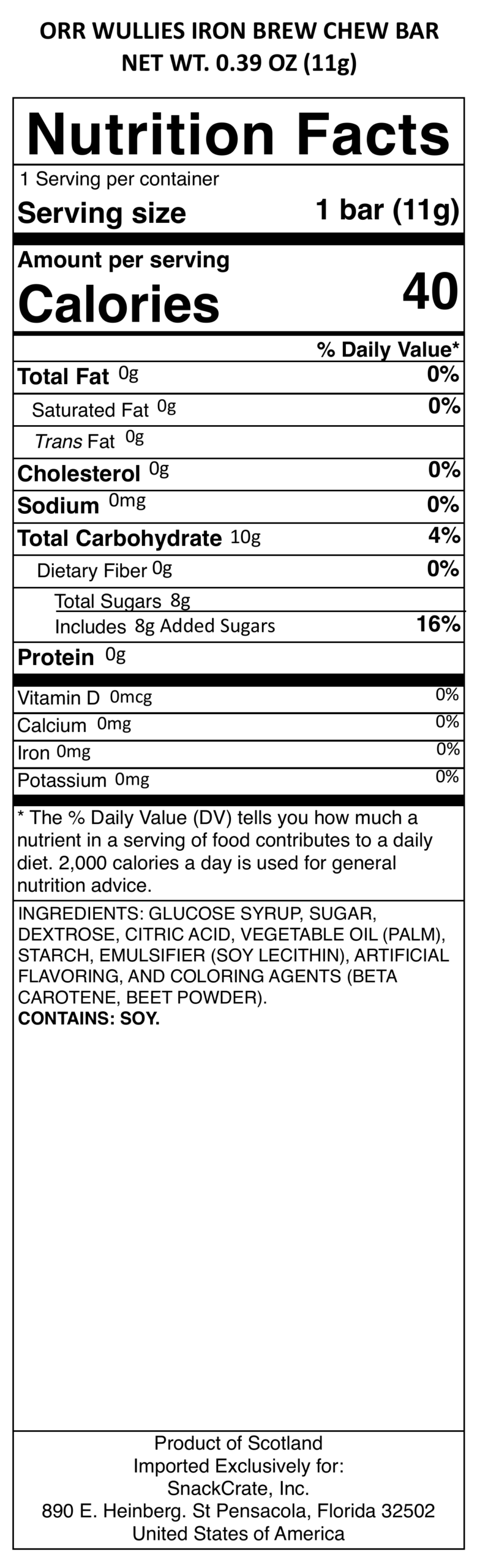 snack nutrional info