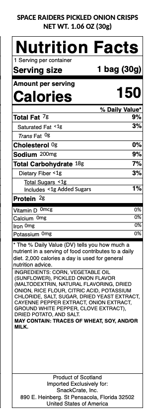 snack nutrional info