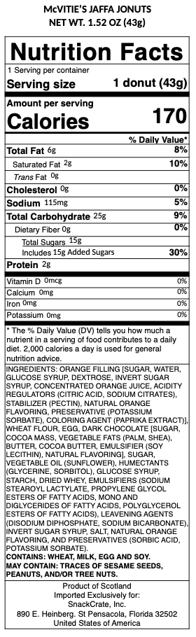 snack nutrional info