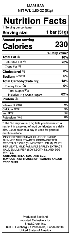 snack nutrional info