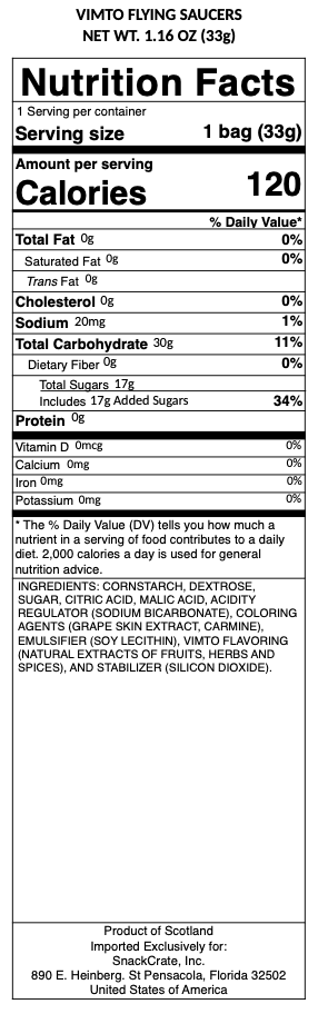 snack nutrional info