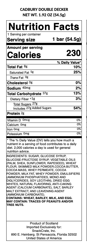 snack nutrional info