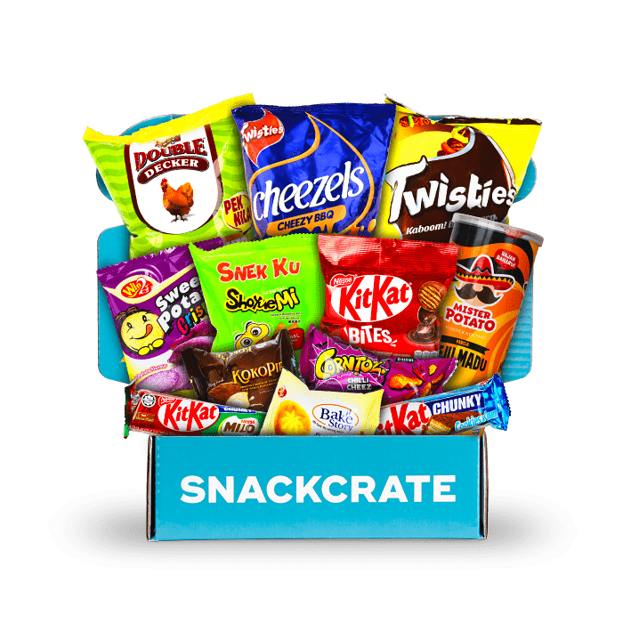 Image of an open Malaysia SnackCrate overflowing with snacks
