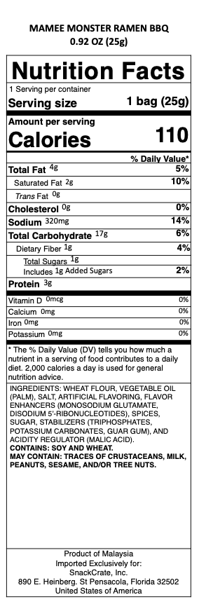 snack nutrional info