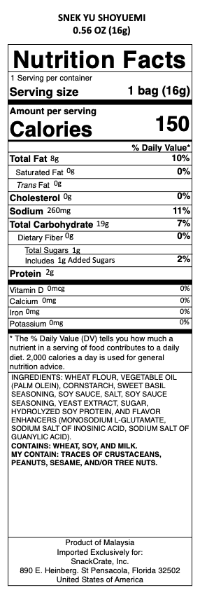 snack nutrional info