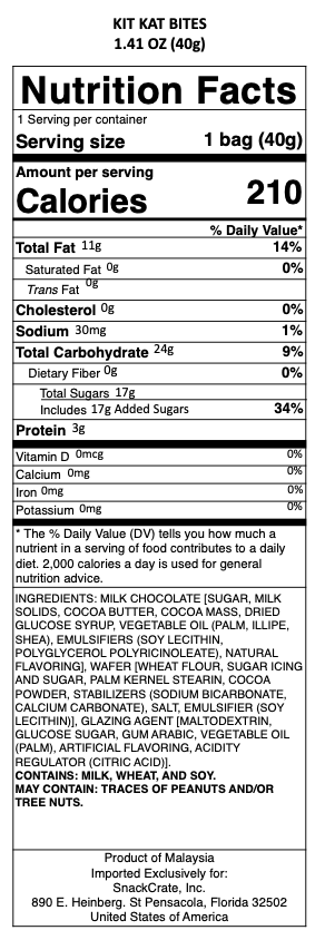 snack nutrional info