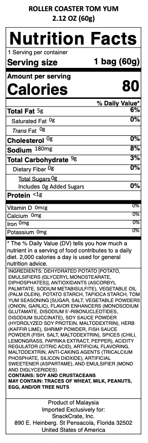 snack nutrional info