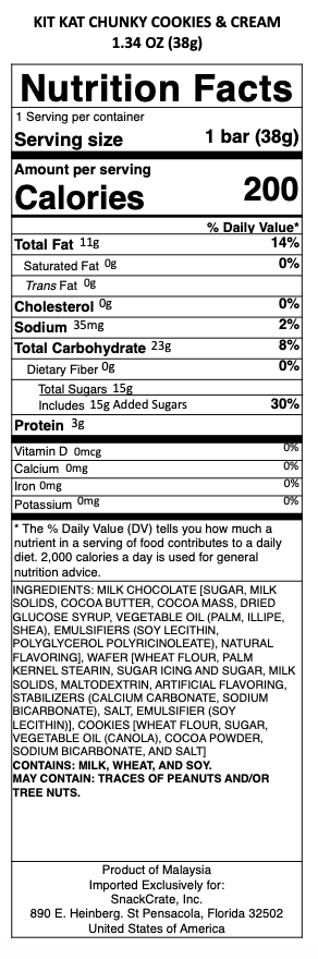 snack nutrional info