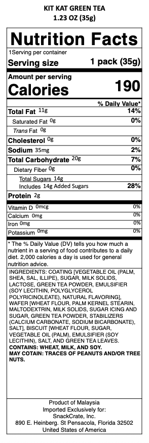 snack nutrional info