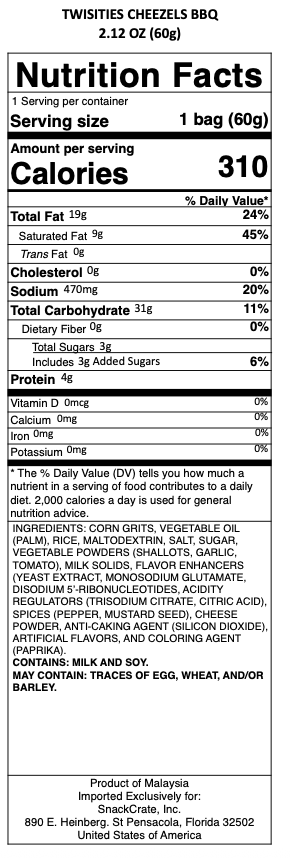 snack nutrional info