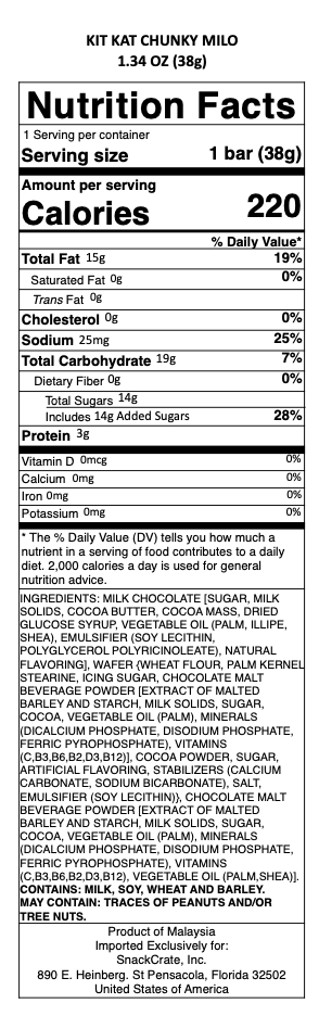 snack nutrional info